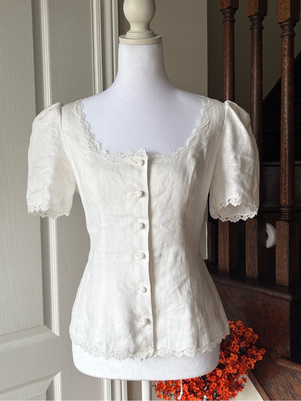 Reformation Anabella Linen Top with Lace detail